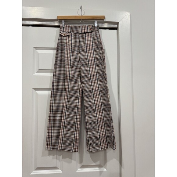 Veronica Beard Womens 00 Check Madero Houndstooth High Rise Wide Leg Crop Pants - Picture 1 of 11